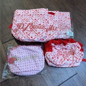 P. Louise Pink and Red Makeup Organizer Set